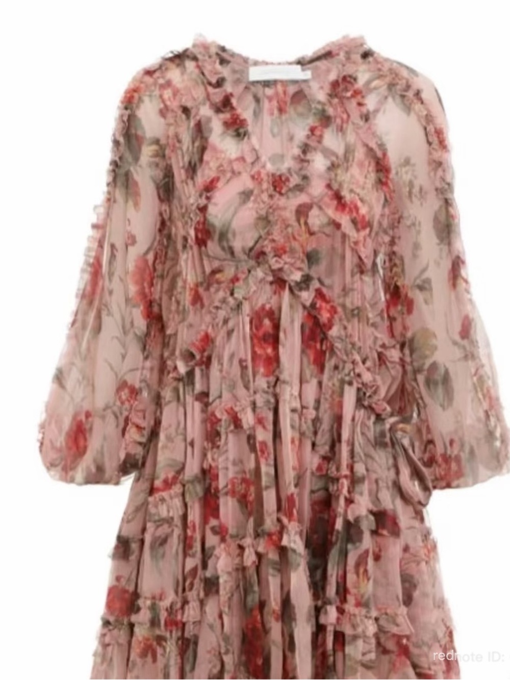 Zimmermann Pink Floral Ruffle Chiffon Dress